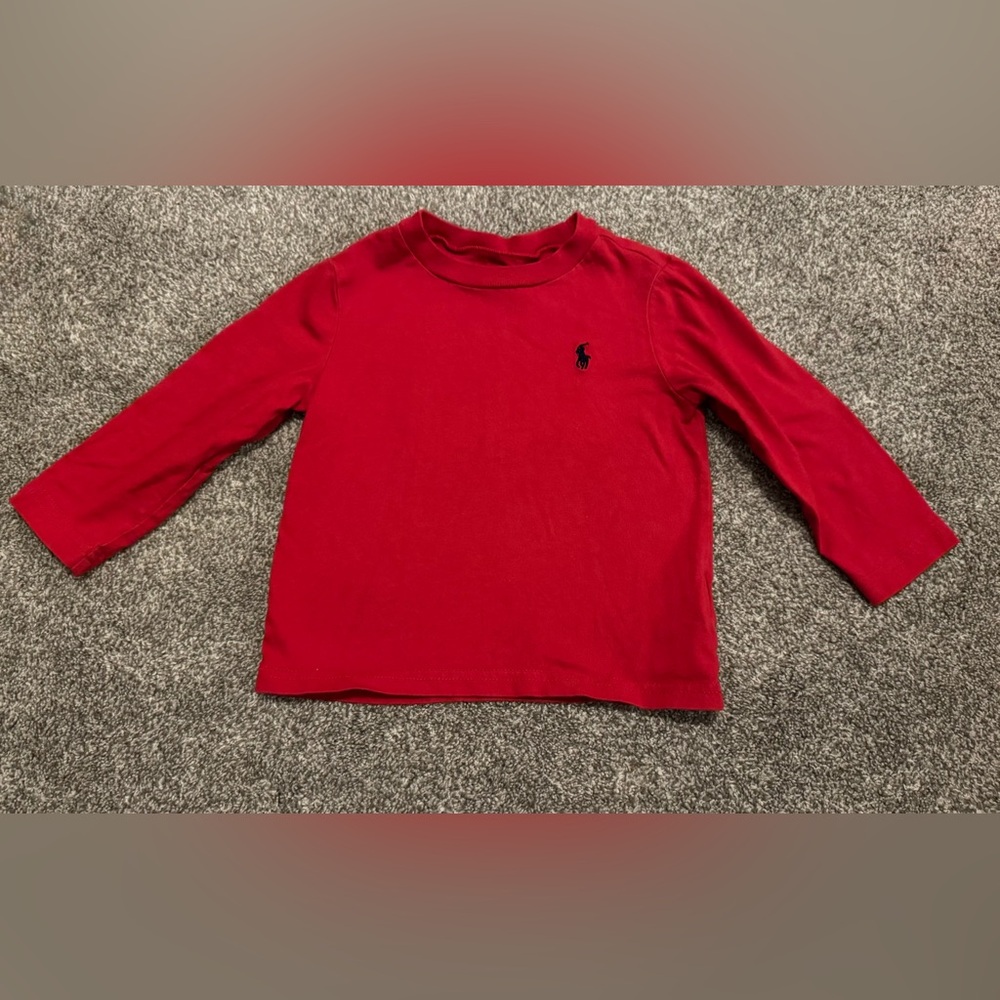 Red Ralph Lauren long sleeve t shirt 18 months 18m 100% cotton Navy logo